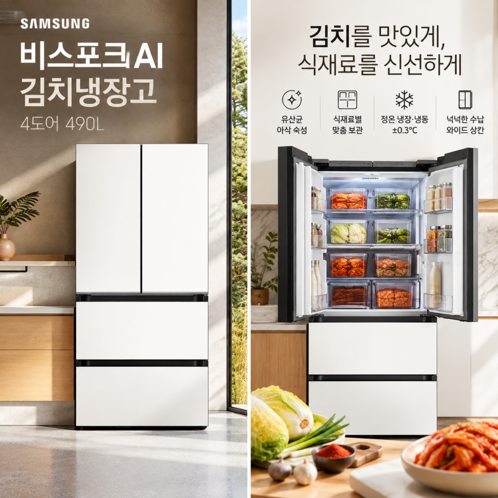 삼성 비스포크 김치냉장고 스탠드형 4도어 RK70F49M2ZD, 양문형 김치냉장고 추천 제품 이미지