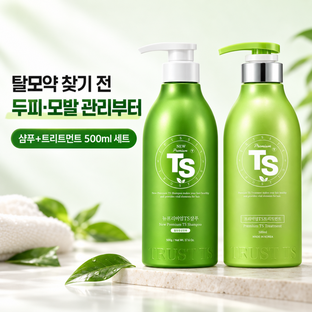 탈모약과 모발강화샴푸 차이, TS 뉴 프리미엄 샴푸 세트 선택 기준 제품 이미지
