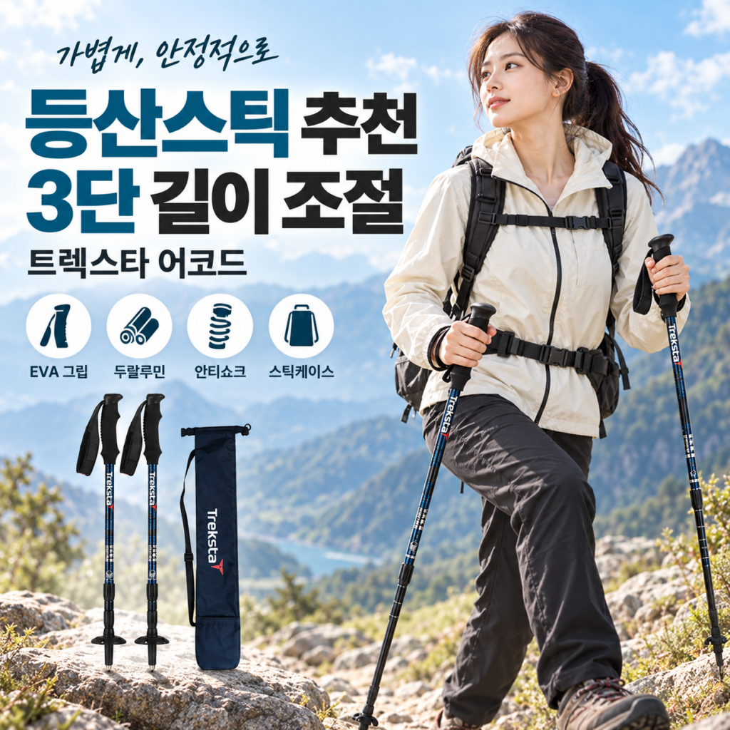 등산스틱추천 트렉스타 어코드, 3단 길이 조절과 2개 세트 사용법 제품 이미지