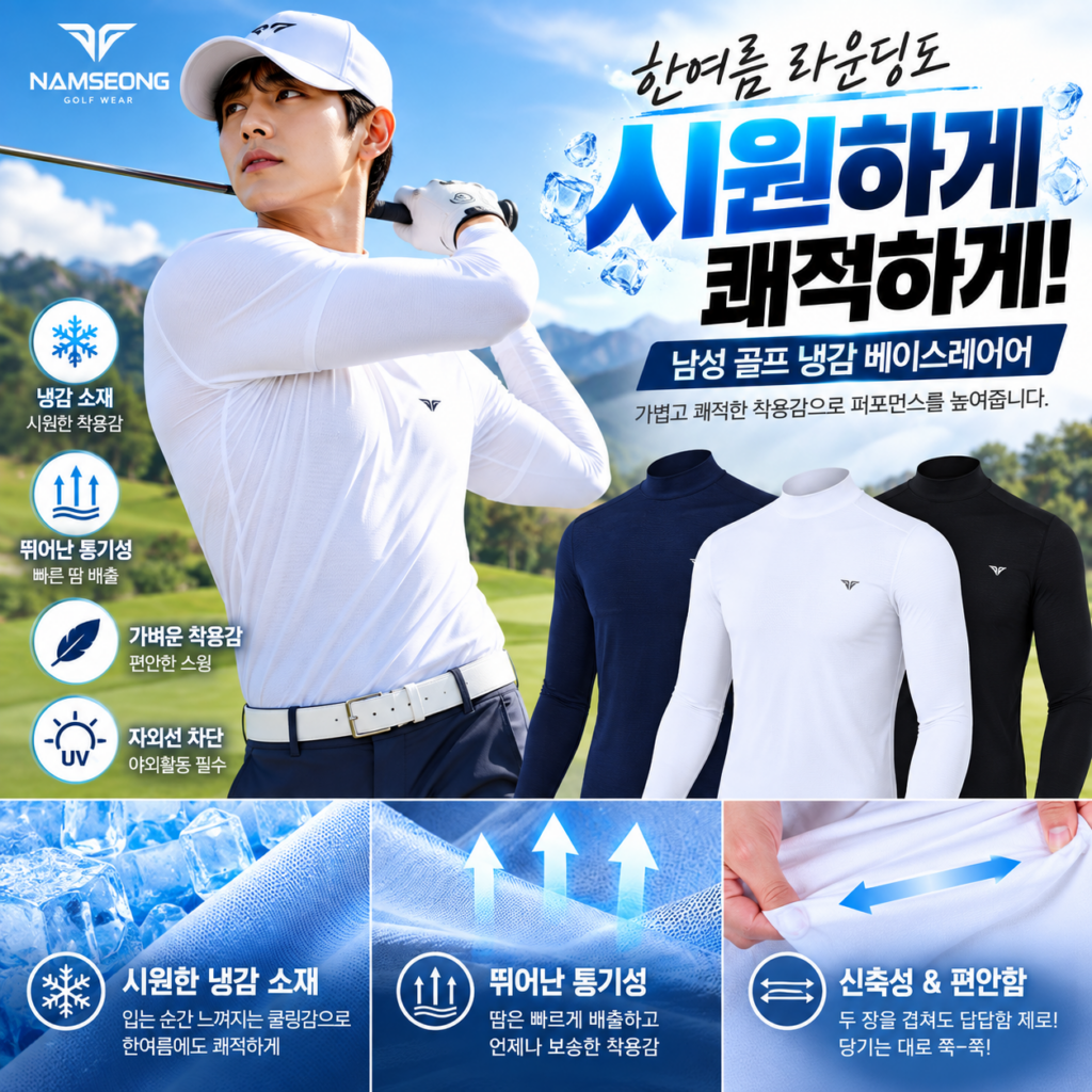 남성 골프의류 추천, 냉감 이너웨어 긴팔 티셔츠 제품 이미지