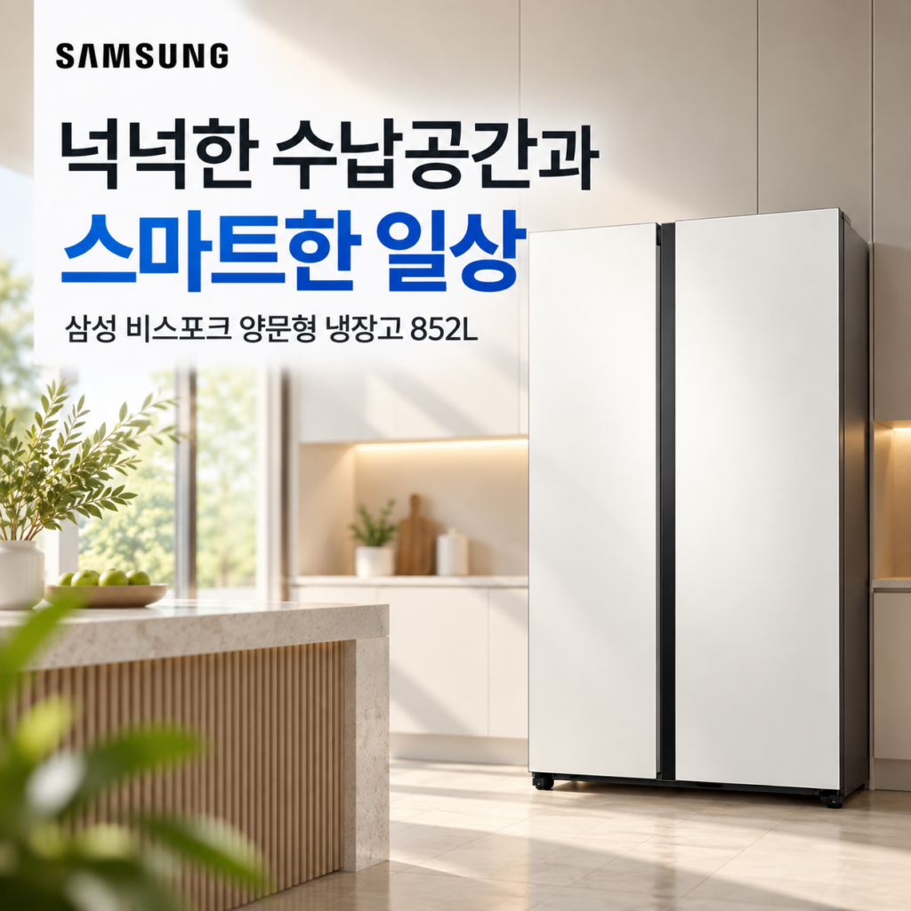 2도어 양문형 냉장고 추천, 삼성 비스포크 852L 코타화이트 제품 이미지