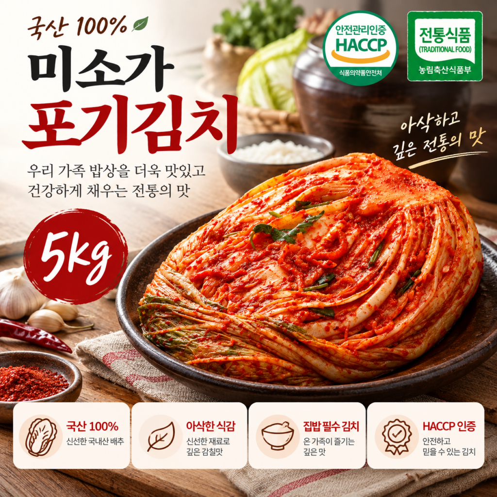 국산 미소가 포기김치 5KG, 집에서 먹을 배추김치로 괜찮을까? 제품 이미지