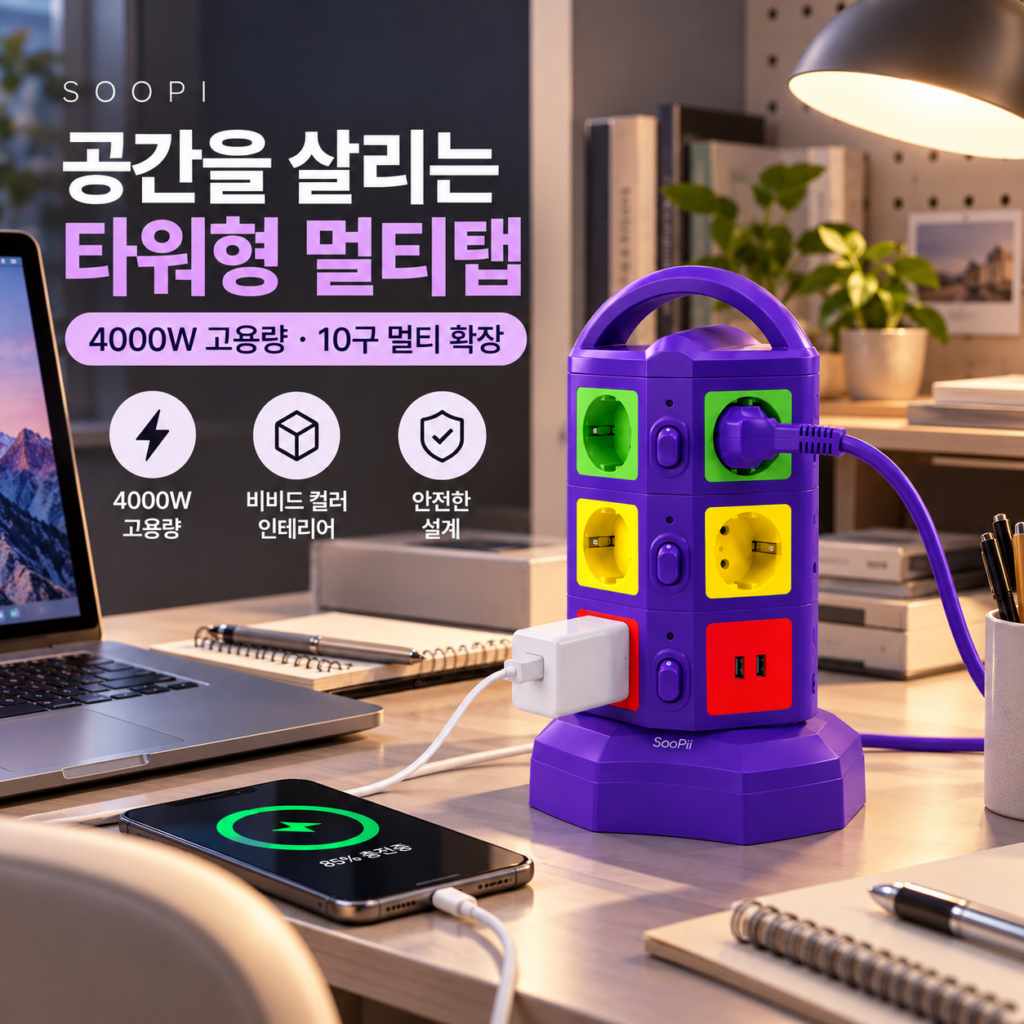수피 멀티탭 10구, 예쁜 컬러 디자인 타워형 멀티탭 추천 제품 이미지