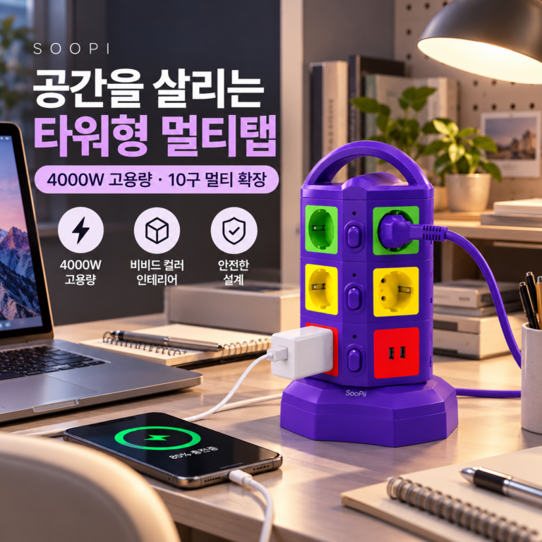 수피 멀티탭 10구, 예쁜 컬러 디자인 타워형 멀티탭 추천