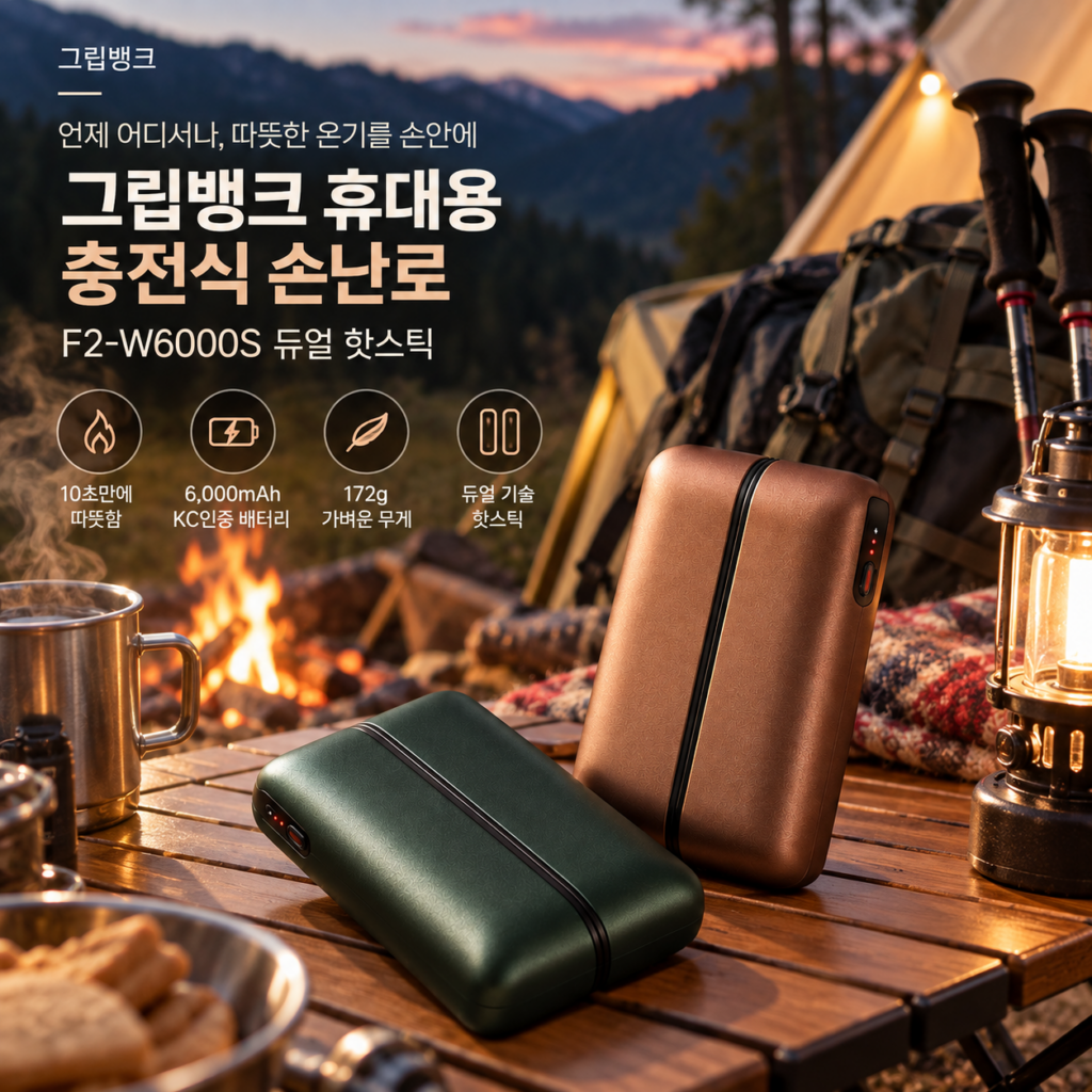 그립뱅크 충전식 듀얼 손난로, 등산 캠핑 필수템 휴대용 손난로 추천 제품 이미지