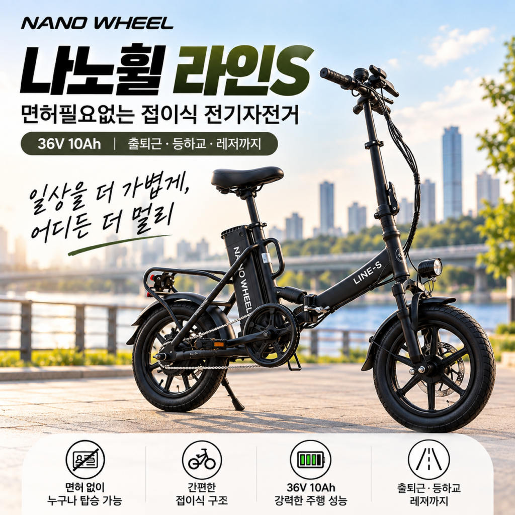 나노휠 라인S 가성비 전기자전거 가격, 접이식 출퇴근 추천 제품 이미지