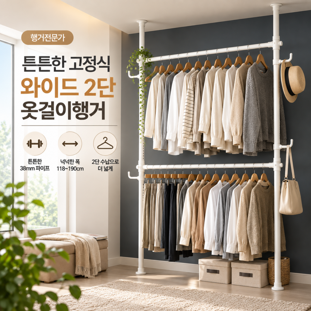 스탠드 옷걸이 행거전문가38MM, 튼튼한 행거2단 조립식행거추천 제품 이미지